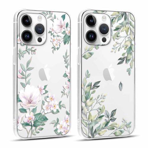 Yoedge 2 Stück Durchsichtig HandyHülle für iPhone 14 Pro Max Hülle Blumen 6,7", Transparent Silikon Handy Hülle für iPhone 14 Pro Max Case 3D Muster Aesthetic Mädchen Frauen Geschenk Schutzhülle Cover von Yoedge