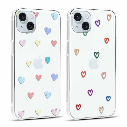 Yoedge 2 Stück Durchsichtig HandyHülle für iPhone 15 Plus Hülle Herz Muster 6,7",Transparent Handy Hülle für iPhone15 Plus Case 3D Liebe Love Aesthetic Mädchen Frauen Geschenk Schutzhülle Cover-Herzen von Yoedge