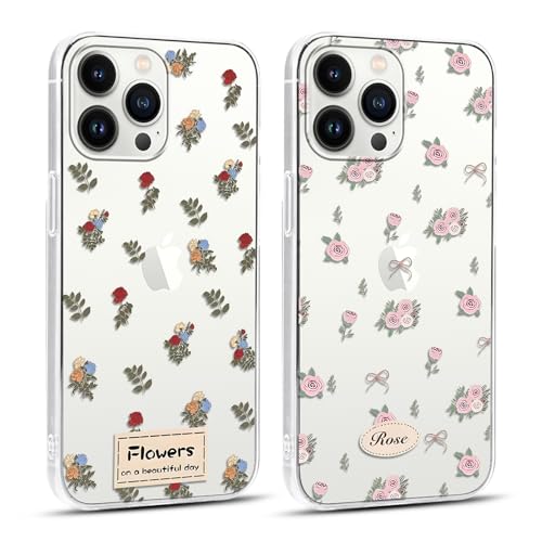 Yoedge 2 Stück HandyHülle für iPhone 13 Pro Max Hülle 6,7", Aesthetic Blumen Muster Flower Design Mädchen Junge Geschenk, Transparent Silikon Stoßfest Cover Schutzhülle für iPhone 13Pro Max Case von Yoedge