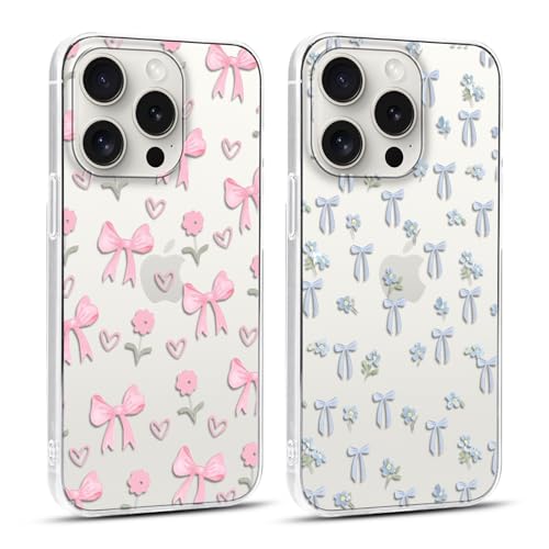 Yoedge 2 Stück HandyHülle für iPhone 15 Pro Hülle, Aesthetic Sterne Muster Star Design Mädchen Junge Geschenk, Transparent Weich Silikon Stoßfest Bumper Cover Schutzhülle für iPhone 15Pro Case 6,1" von Yoedge