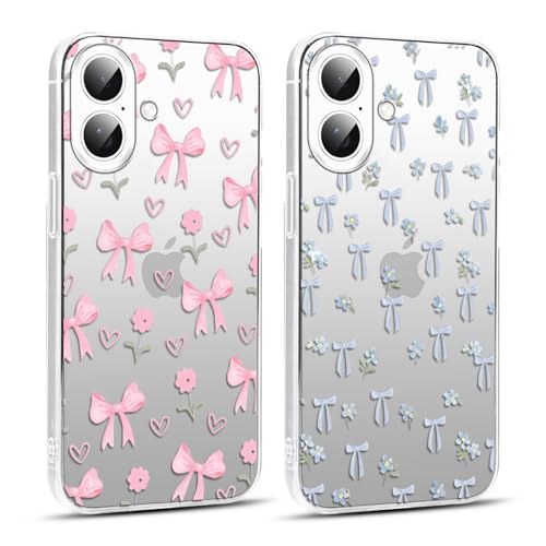 Yoedge 2 Stück HandyHülle für iPhone 16 Hülle, Aesthetic Sterne Muster Star Design Mädchen Junge Geschenk, Transparent Weich Silikon Stoßfest Bumper Cover Schutzhülle für iPhone 16 Case 6,1" von Yoedge