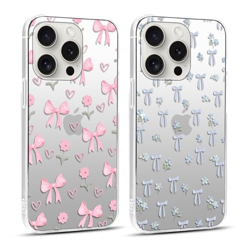 Yoedge 2 Stück HandyHülle für iPhone 16 Pro Hülle, Aesthetic Sterne Muster Star Design Mädchen Junge Geschenk, Transparent Weich Silikon Stoßfest Bumper Cover Schutzhülle für iPhone 16Pro Case 6,3" von Yoedge