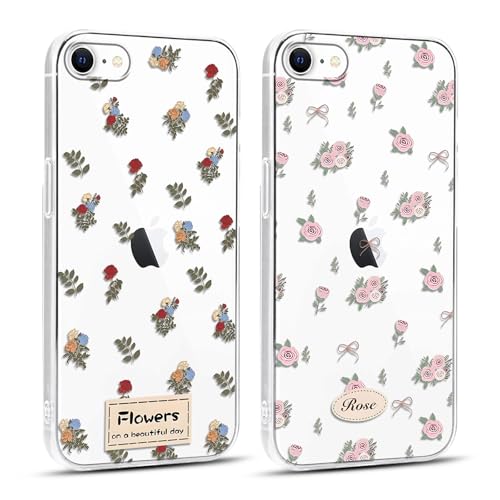 Yoedge 2 Stück HandyHülle für iPhone 7/8/SE2020/SE2022 Hülle 4,7", Aesthetic Blumen Muster Flower Design Mädchen Junge Geschenk, Transparent Silikon Stoßfest Cover Schutzhülle für iPhone SE Case von Yoedge