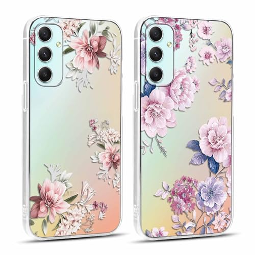 Yoedge 2 Stück Handyhülle für Samsung Galaxy A34 5G Hülle 6,5", Blume Muster Frauen Mädchen Aesthetic Handyhülle, Transparent Ultra Dünn Weich Silikon Slim Klar TPU Stoßfest Kratzfestes Schutzhülle von Yoedge