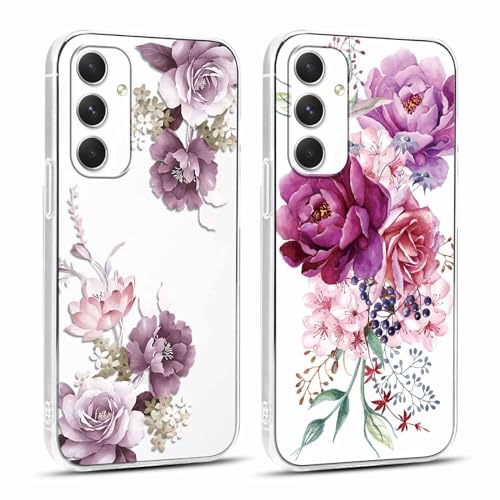 Yoedge 2 Stück Handyhülle für Samsung Galaxy A54 5G Hülle, Transparent Blume Muster Frauen Mädchen Aesthetic Handyhülle Dünn Weich Durchsichtig Silikon TPU Stoßfest Schutzhülle für Samsung A54 5G 6,4" von Yoedge