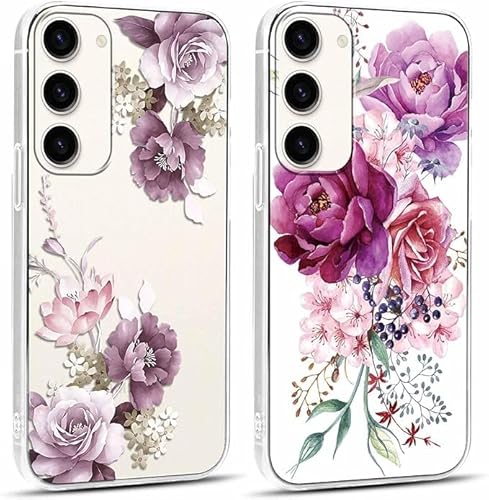 Yoedge 2 Stück Durchsichtig Handyhülle für Samsung Galaxy S24 5G Hülle, Transparent Blumen Muster Frauen Mädchen Aesthetic, Handyhülle Dünn Weich Schlanke Silikon Stoßfest Schutzhülle 6,2" von Yoedge