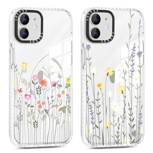 Yoedge 2 Stück Handyhülle für iPhone 11 Hülle, Blumen Muster Frauen Mädchen Aesthetic Handyhülle, Transparent Dünn Weich Silikon TPU Slim Klar Stoßfest Kratzfest Schutzhülle für iPhone 11 6,1" von Yoedge