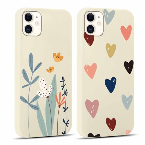 Yoedge 2 Stück Handyhülle für iPhone 11 Hülle, Liebesherz & Blumen Muster Design Mädchen Aesthetic Handyhülle Dünn Weich Schlanke Silikon Flexibel TPU Stoßfest Schutzhülle für iPhone 11 6,1" von Yoedge