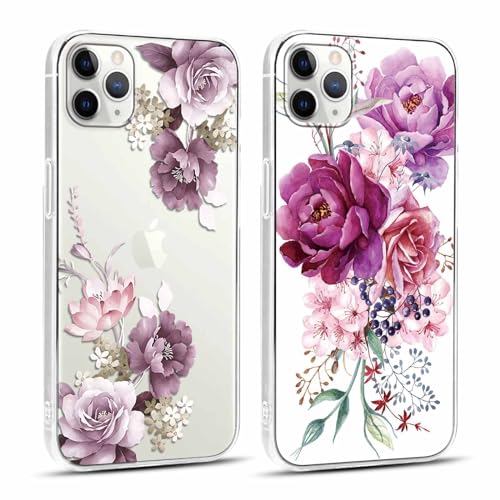 Yoedge 2 Stück Handyhülle für iPhone 11 Pro Max Hülle, Transparent Blume Muster Frauen Mädchen Aesthetic Handyhülle Dünn Weich Durchsichtig Silikon TPU Stoßfest Schutzhülle für iPhone 11 Pro Max 6,5" von Yoedge