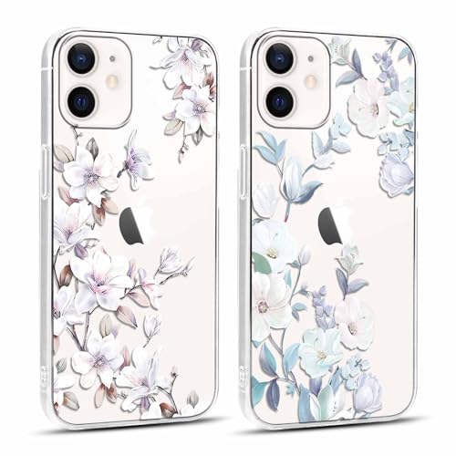 Yoedge 2 Stück Handyhülle für iPhone 12 / iPhone 12 Pro Hülle 6,1", Transparent Blume Muster Mädchen Aesthetic Handyhülle Weich Durchsichtig Schlanke Silikon Klar TPU Stoßfest Kratzfestes Schutzhülle von Yoedge