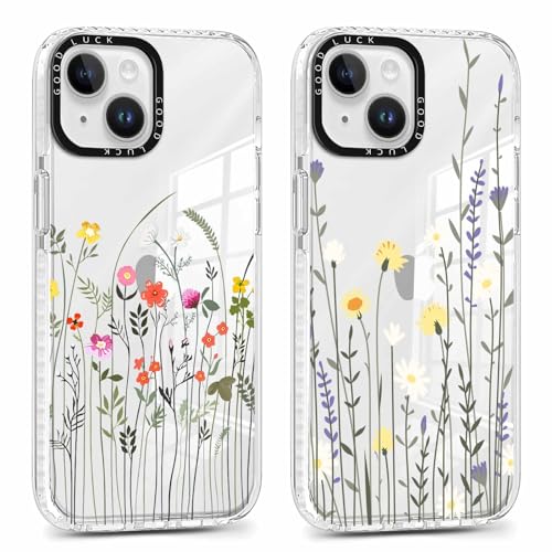 Yoedge 2 Stück Handyhülle für iPhone 14 Plus Hülle, Blumen Muster Frauen Mädchen Aesthetic Handyhülle, Transparent Dünn Weich Silikon TPU Slim Stoßfest Kratzfest Schutzhülle für iPhone 14 Plus 6,7" von Yoedge