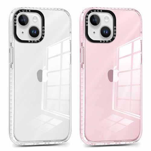 Yoedge 2 Stück Handyhülle für iPhone 14 Plus Hülle 6,7", Transparent Dünn Weich Silikon Slim Klar Handyhülle Stoßfest Kratzfest Rückseite Schutzhülle Case für iPhone 14 Plus, Durchsichtig + Rosa von Yoedge