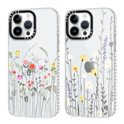 Yoedge 2 Stück Handyhülle für iPhone 14 Pro Max Hülle, Blumen Muster Frauen Mädchen Aesthetic Handyhülle, Transparent Dünn Weich Silikon TPU Stoßfest Kratzfest Schutzhülle für iPhone 14 Pro Max 6,7" von Yoedge