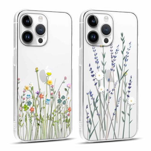 Yoedge 2 Stück Handyhülle für iPhone 14 Pro Max Hülle,Transparent Blume Muster Mädchen Aesthetic Handyhülle Dünn Weich Durchsichtig Schlanke Silikon TPU Stoßfest Schutzhülle für iPhone 14 Pro Max 6,7" von Yoedge