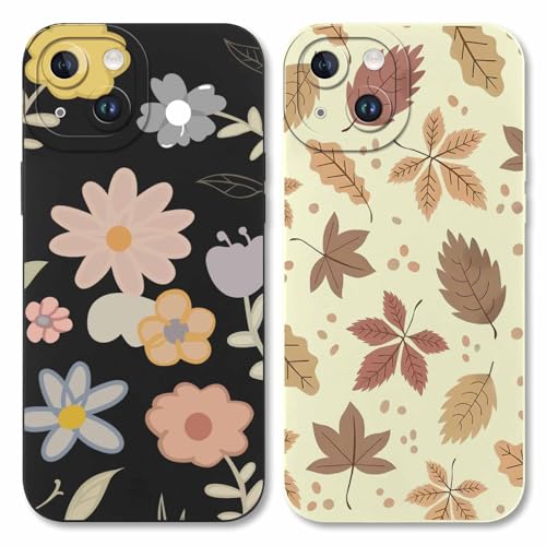 Yoedge 2 Stück Handyhülle für iPhone 15 Hülle 6,1", Blumen Muster Design Mädchen Aesthetic Case Dünn Weich Ultra Slim Silikon TPU Kameraschutz Stoßfest Schutzhülle Cover für iPhone 15,02 von Yoedge