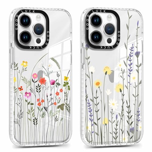 Yoedge 2 Stück Handyhülle für iPhone 15 Pro Max Hülle, Blumen Muster Frauen Mädchen Aesthetic Handyhülle, Transparent Dünn Weich Silikon TPU Stoßfest Kratzfest Schutzhülle für iPhone 15 Pro Max 6,7" von Yoedge