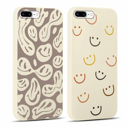 Yoedge 2 Stück Handyhülle für iPhone 8 Plus/iPhone 7 Plus Hülle 5,5", Mode Smiley Gesicht Niedliches Gemaltes Design Aesthetic Schutzhülle Weich Schlank Silikon TPU Stoßfest Cover für Frauen Mädchen von Yoedge