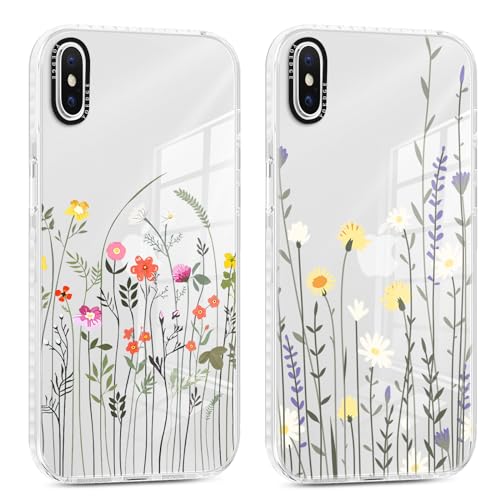 Yoedge 2 Stück Handyhülle für iPhone X/iPhone XS Hülle, Blumen Muster Frauen Mädchen Aesthetic Handyhülle, Transparent Dünn Weich Silikon TPU Slim Stoßfest Kratzfest Schutzhülle für iPhone XS 5,8" von Yoedge