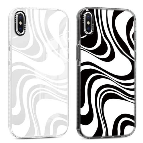 Yoedge 2 Stück Handyhülle für iPhone X/iPhone XS Hülle 5,8", Wirbel Muster Frauen Mädchen Aesthetic Handyhülle, Transparent Dünn Weich Silikon TPU Slim Stoßfest Kratzfest Schutzhülle für iPhone XS von Yoedge