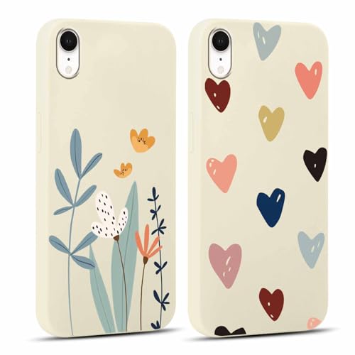 Yoedge 2 Stück Handyhülle für iPhone XR Hülle, Liebesherz & Blume Muster Design Mädchen Aesthetic Handyhülle Dünn Weich Schlanke Silikon Flexibel TPU Stoßfest Schutzhülle für iPhone XR 6,1" von Yoedge