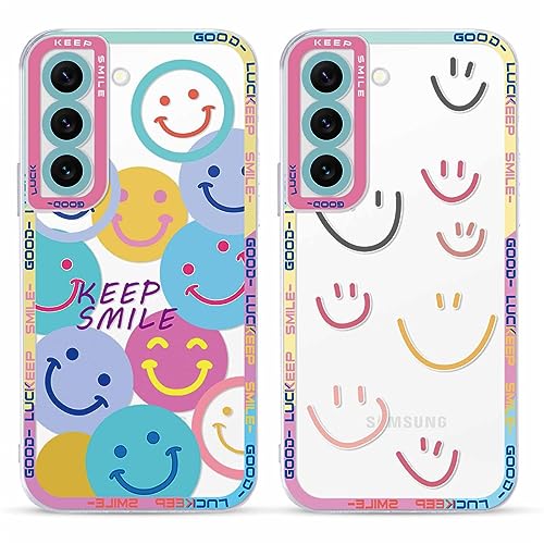 Yoedge 2 Stück Happy Smiley Face HandyHülle für Samsung Galaxy S22 5G Hülle 6,1", Transparent Smile Gesicht Niedliches Muster Design Aesthetic Case Schutzhülle für Samsung S22 5G Mädchen Frauen Cover von Yoedge