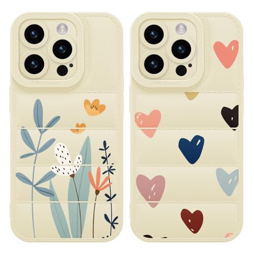Yoedge 2 Stück Puffer Handyhülle für iPhone 11 Pro 5,8", Weiche TPU Silikon Aesthetic Blumen Handyhülle für Mädchen Frauen Design, Kratzfestes Stoßfest Schutzhülle für iPhone 11 Pro,Blume & Liebesherz von Yoedge