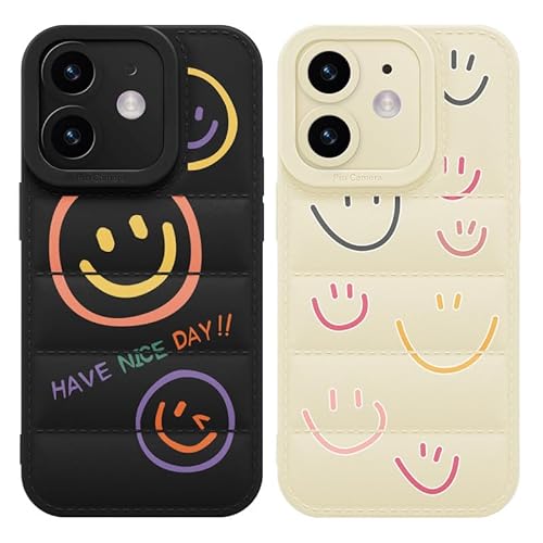 Yoedge 2 Stück Puffer Handyhülle für iPhone 12 6,1", Weiche TPU Silikon Aesthetic Handyhülle für Mädchen Frauen Design, Kratzfestes Stoßfest Bumper Schutzhülle für iPhone 12, Smiley Gesicht 2 von Yoedge