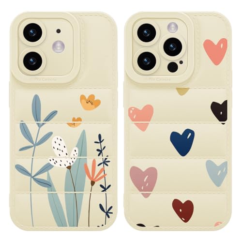 Yoedge 2 Stück Puffer Handyhülle für iPhone 12 Pro Max 6,7",Weiche TPU Silikon Aesthetic Blumen Handyhülle für Mädchen Frauen, Kratzfestes Stoßfest Schutzhülle für iPhone 12 Pro Max,Blume & Liebesherz von Yoedge