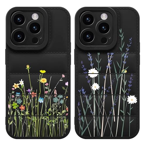 Yoedge 2 Stück Puffer Handyhülle für iPhone 13 Pro 6,1", Weiche TPU Silikon Aesthetic Blumen Handyhülle für Mädchen Frauen Design, Kratzfestes Stoßfest Bumper Schutzhülle für iPhone 13 Pro, Blume 2 von Yoedge