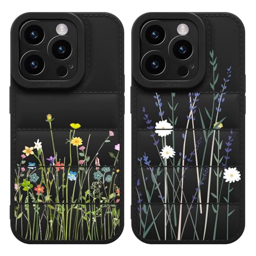 Yoedge 2 Stück Puffer Handyhülle für iPhone 13 Pro Max 6,7", Weiche TPU Silikon Aesthetic Blumen Handyhülle für Mädchen Frauen Design, Kratzfestes Stoßfest Schutzhülle für iPhone 13 Pro Max, Blume 2 von Yoedge