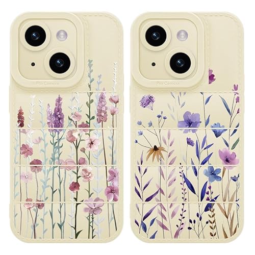 Yoedge 2 Stück Puffer Handyhülle für iPhone 14 6,1", Weiche TPU Silikon Aesthetic Blumen Handyhülle für Mädchen Frauen Design, Kratzfestes Stoßfest Bumper Schutzhülle für iPhone 14, Blume 3 von Yoedge