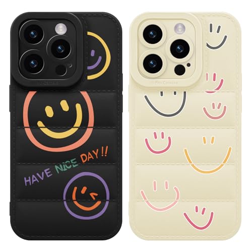 Yoedge 2 Stück Puffer Handyhülle für iPhone 14 Pro Max 6,7", Weiche TPU Silikon Aesthetic Handyhülle für Mädchen Frauen, Kratzfestes Stoßfest Bumper Schutzhülle für iPhone 14 Pro Max, Smiley Gesicht 2 von Yoedge