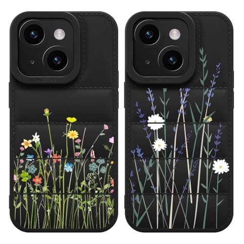 Yoedge 2 Stück Puffer Handyhülle für iPhone 15 6,1", Weiche TPU Silikon Aesthetic Blumen Handyhülle für Mädchen Frauen Design, Kratzfestes Stoßfest Bumper Schutzhülle für iPhone 15, Blume 2 von Yoedge