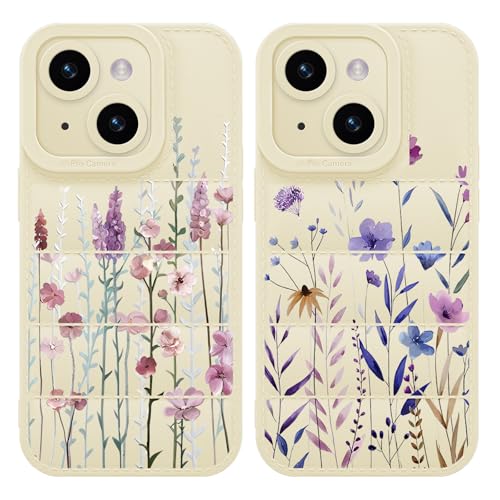 Yoedge 2 Stück Puffer Handyhülle für iPhone 15 6,1", Weiche TPU Silikon Aesthetic Blumen Handyhülle für Mädchen Frauen Design, Kratzfestes Stoßfest Bumper Schutzhülle für iPhone 15, Blume 3 von Yoedge