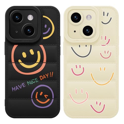 Yoedge 2 Stück Puffer Handyhülle für iPhone 15 Pro 6,1", Weiche TPU Silikon Aesthetic Handyhülle für Mädchen Frauen Design, Kratzfestes Stoßfest Bumper Schutzhülle für iPhone 15 Pro, Smiley Gesicht 2 von Yoedge