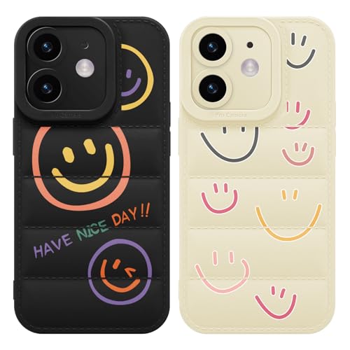 Yoedge 2 Stück Puffer Handyhülle für iPhone XR 6,1", Weiche TPU Silikon Aesthetic Handyhülle für Mädchen Frauen Design, Kratzfestes Stoßfest Bumper Schutzhülle für iPhone XR, Smiley Gesicht 2 von Yoedge
