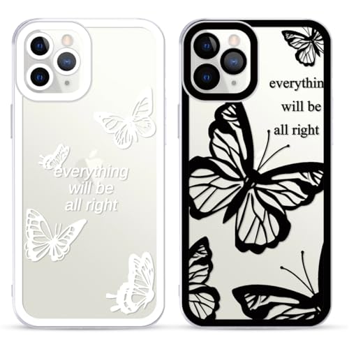 Yoedge 2 Stück Transparent HandyHülle für iPhone 11 Pro Hülle, Schmetterling Muster Frauen Mädchen Aesthetic Handyhülle Dünn Weich Silikon TPU Kameraschutz Stoßfest Schutzhülle für iPhone 11 Pro 5,8" von Yoedge