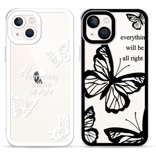 Yoedge 2 Stück Transparent HandyHülle für iPhone 13 Hülle, Schmetterling Muster Design Frauen Mädchen Aesthetic Handyhülle Dünn Weich Silikon TPU Kameraschutz Stoßfest Schutzhülle für iPhone 13 6,1" von Yoedge