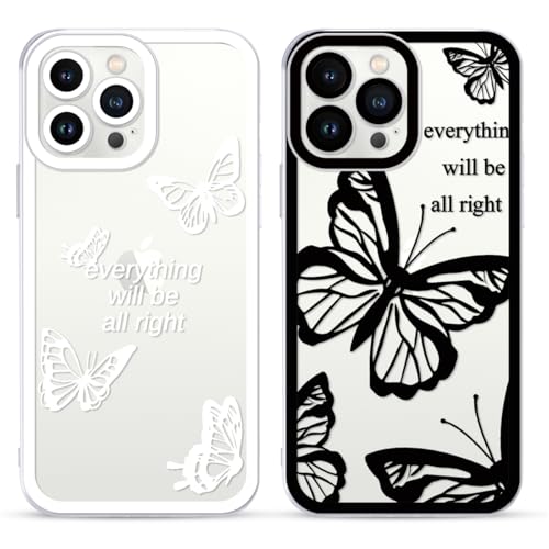 Yoedge 2 Stück Transparent HandyHülle für iPhone 13 Pro Max Hülle 6,7", Schmetterling Muster Design Frauen Mädchen Aesthetic Handyhülle Dünn Weich Silikon Slim TPU Kameraschutz Stoßfest Schutzhülle von Yoedge