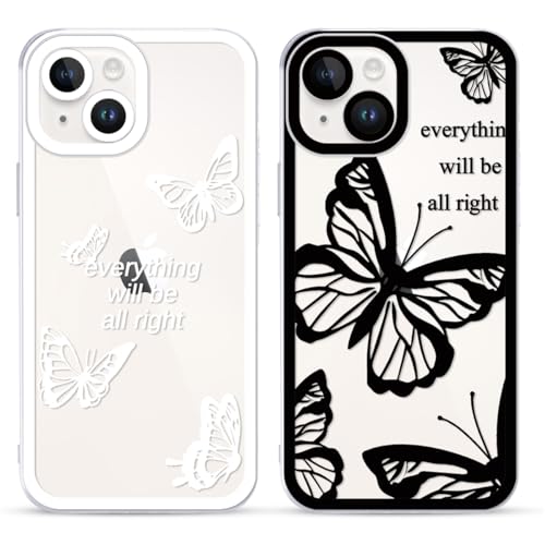 Yoedge 2 Stück Transparent HandyHülle für iPhone 14 Plus Hülle 6,7", Schmetterling Muster Design Frauen Mädchen Aesthetic Handyhülle Dünn Weich Silikon Slim TPU Kameraschutz Stoßfest Schutzhülle von Yoedge