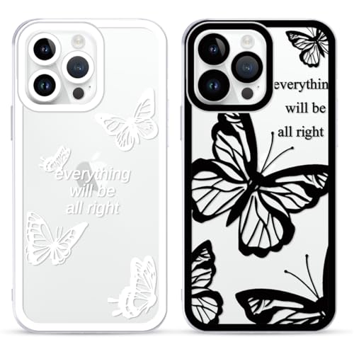 Yoedge 2 Stück Transparent HandyHülle für iPhone 14 Pro Max Hülle 6,7", Schmetterling Muster Design Frauen Mädchen Aesthetic Handyhülle Dünn Weich Silikon Slim TPU Kameraschutz Stoßfest Schutzhülle von Yoedge
