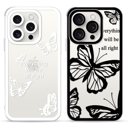 Yoedge 2 Stück Transparent HandyHülle für iPhone 15 Pro Max Hülle 6,7", Schmetterling Muster Design Frauen Mädchen Aesthetic Handyhülle Dünn Weich Silikon Slim TPU Kameraschutz Stoßfest Schutzhülle von Yoedge