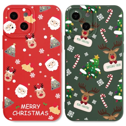 Yoedge [2 Stück Weihnachte Hülle für Apple iPhone 14 Pro 6.1", Handyhülle mit Cartoon Christmas Muster Motiv Design, Weiches Silikon Stoßfest Kratzfest schutzhülle, Weihnachtsmann02 + Elch02 von Yoedge