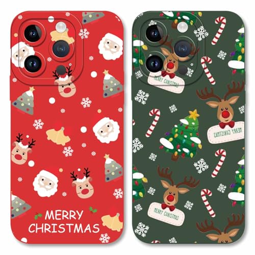 Yoedge [2 Stück Weihnachte Hülle für Apple iPhone 14 Pro 6.1", Handyhülle mit Cartoon Christmas Muster Motiv Design, Weiches Silikon Stoßfest Kratzfest schutzhülle, Weihnachtsmann02 + Elch02 von Yoedge