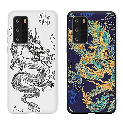 Yoedge 2 Stück für Xiaomi Redmi Note 8T Hülle,Weiß + Schwarz Matt Weich Silikon Handyhülle,Ultra Dünn TPU Schutzhülle mit Stoßfest Kratzfest Mode Drache Muster Handytasche für Redmi Note 8T 6,3 Zoll von Yoedge