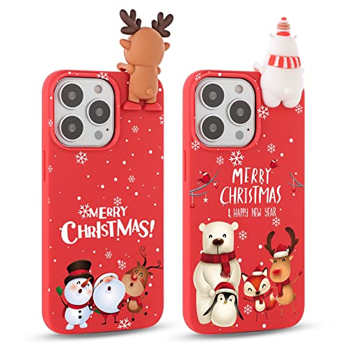 Yoedge 2 × Hülle für Apple iPhone 13 Pro Max 6,7" Smartphone,Rot Weihnachten Silikon Handyhülle mit 3D Weihnachten Cartoon Puppe Motiv Schutzhülle,Stoßfest Slim Case Cover für iPhone13 Pro Max,Hirsch von Yoedge