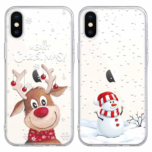 Yoedge 2 × Weihnachten Handyhülle für Apple iPhone X Hülle 5,8", Transparent Weihnachts Schutzhülle mit Muster Aesthetic, TPU Silikon Christmas Case Cover für iPhone X, Weihnachtsbaum von Yoedge