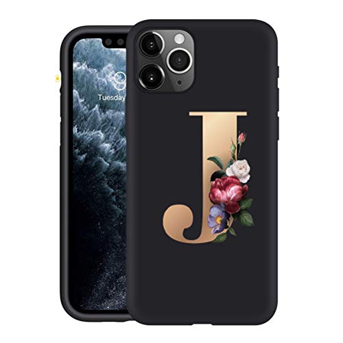 Yoedge 26 Buchstaben Muster Hülle kompatibel mit iPhone 11 Pro, 5.8", [stoßabsorbierend] Anti-Kratzer Schwarz Dünne Flüssigsilikon Soft rutschfest Hochwertig TPU Handyhülle Back Cover iphone11 Pro-J von Yoedge