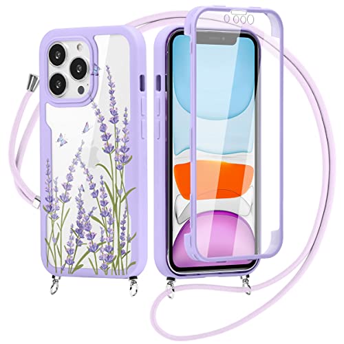 Yoedge 360 Grad Handyhülle Handykette für Apple iPhone 13 6,1", Necklace Silikon TPU Fullbody Schutzhülle mit Integriertem Displayschutz Transparent Stoßfest Hülle mit Band zum Umhängen - Lavendel Yoedge 360 Grad Handyhülle Handykette für Apple iPhone 13 6,1", Necklace Silikon TPU Fullbody Schutzhülle mit Integriertem Displayschutz Transparent Stoßfest Hülle mit Band zum Umhängen - Lavendel von Yoedge