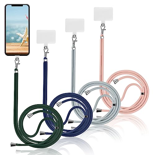 Yoedge 4 Stück Universal Handykette Geeignet für alle Smartphones, Einstellbar Schlüsselband Halsband Kordel zum Umhängen, Smartphonekette für iPhone/Samsung/Xiaomi/Huawei - Dunkelgrün/Blau/Grau/Rosa von Yoedge